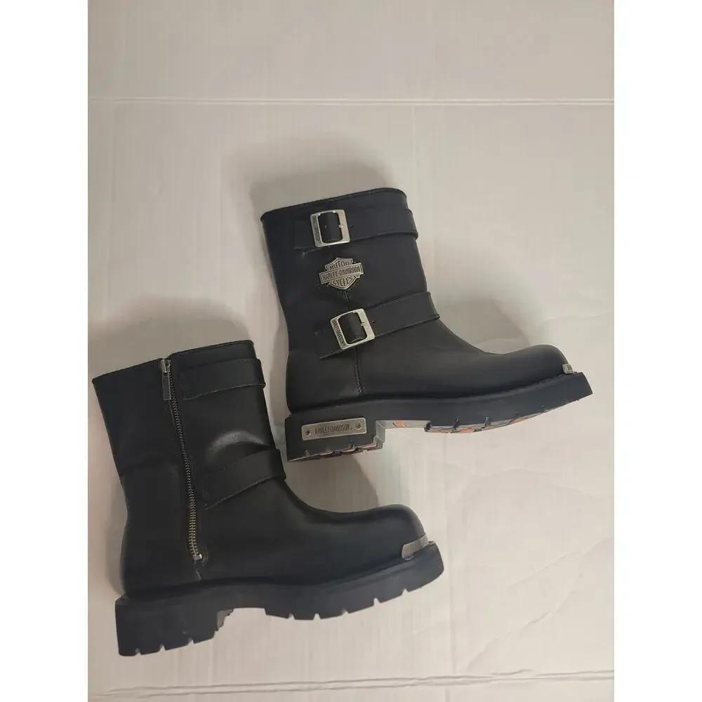 Harley-Davidson Boots Men's SZ 8 Zip Buckled Black Motorcycle Grunge 91724